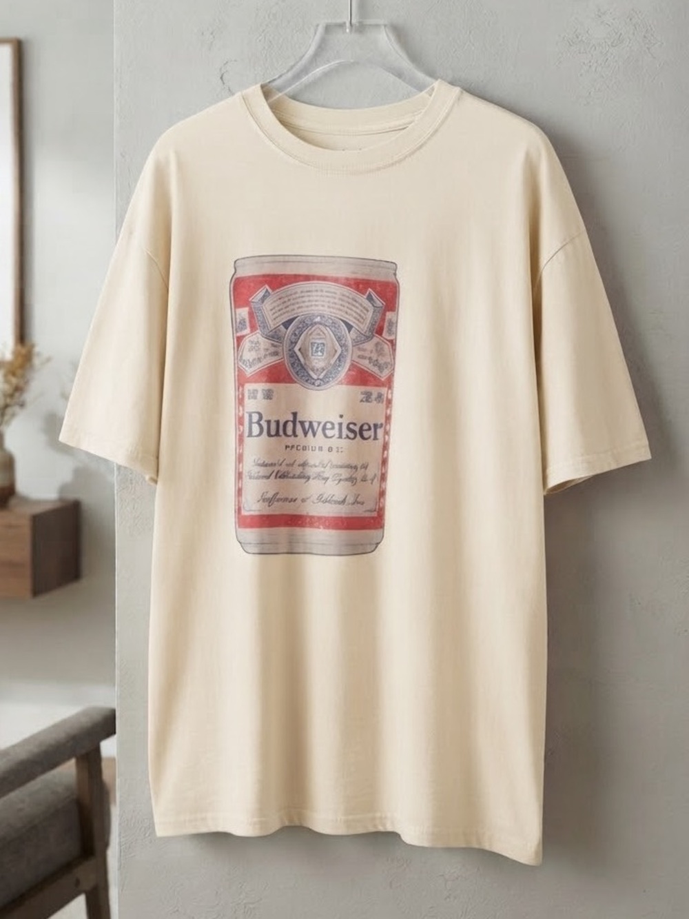 LUCKY BRAND Budweiser Cream Short Sleeve Tee with Red Can Graphic
